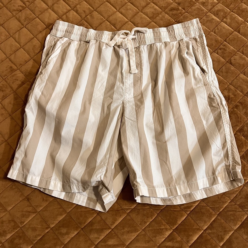 Cactus Man chino front White Tan Striped Shorts Mens 34  Summer Lightweight